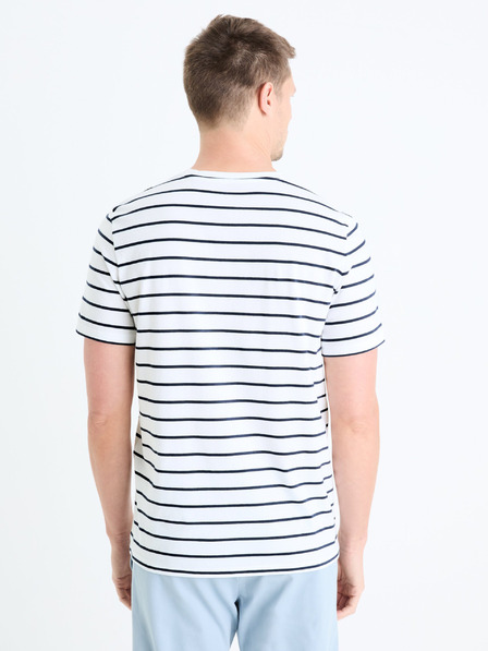 Celio Weißes Herren T-Shirt gestreift Celio Gebaser