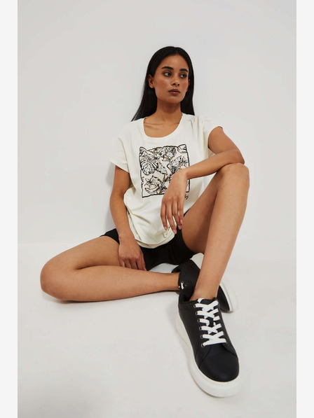 Moodo Weißes bedrucktes T-Shirt Moodo