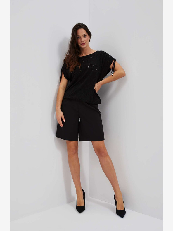 Moodo Schwarzes durchbrochenes Damen-T-Shirt Moodo