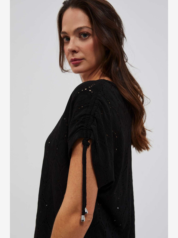 Moodo Schwarzes durchbrochenes Damen-T-Shirt Moodo