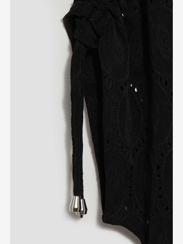 Moodo Schwarzes durchbrochenes Damen-T-Shirt Moodo