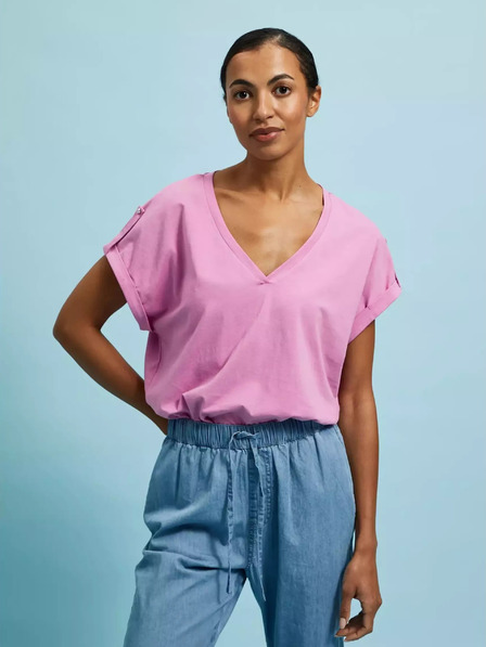 Moodo Rosa T-Shirt mit V-Ausschnitt Moodo