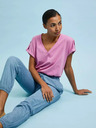 Moodo Rosa T-Shirt mit V-Ausschnitt Moodo