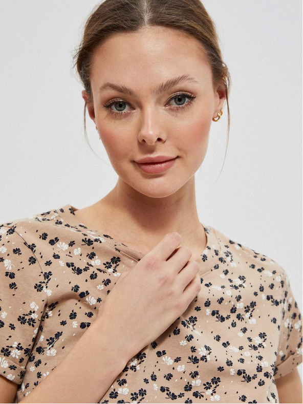 Moodo Moodo Beige Gemustertes Damen-Shirt