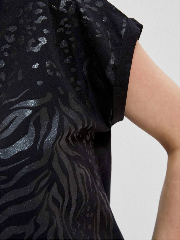 Moodo Schwarzes Damenshirt mit glänzendem Druck Moodo