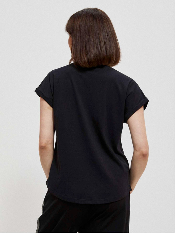 Moodo Schwarzes Damenshirt mit glänzendem Druck Moodo