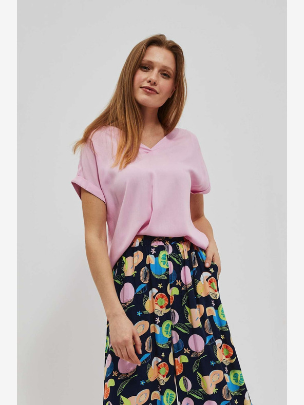 Moodo Rosa T-Shirt mit V-Ausschnitt Moodo