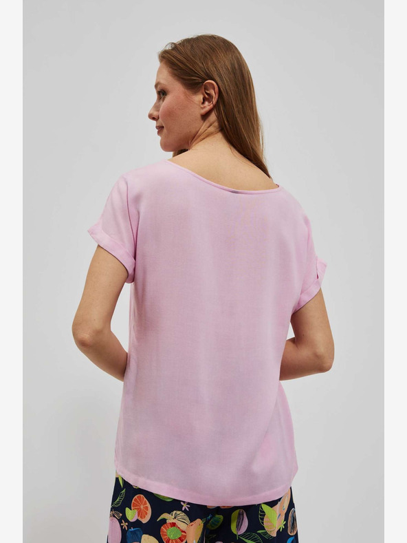 Moodo Rosa T-Shirt mit V-Ausschnitt Moodo