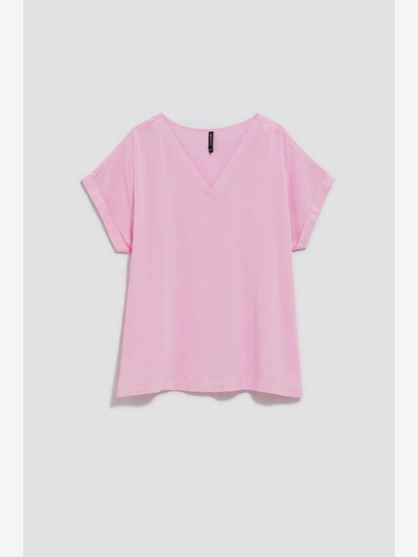 Moodo Rosa T-Shirt mit V-Ausschnitt Moodo