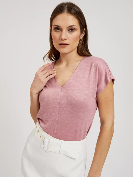 Moodo Rosa T-Shirt mit V-Ausschnitt Moodo