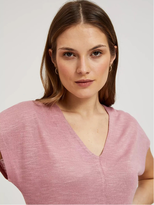 Moodo Rosa T-Shirt mit V-Ausschnitt Moodo