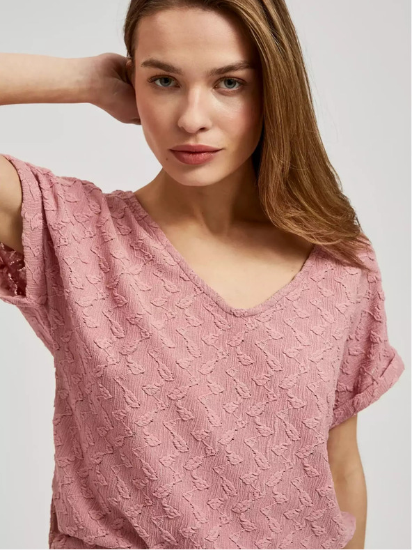 Moodo Rosa gemustertes kurzärmeliges T-Shirt Moodo