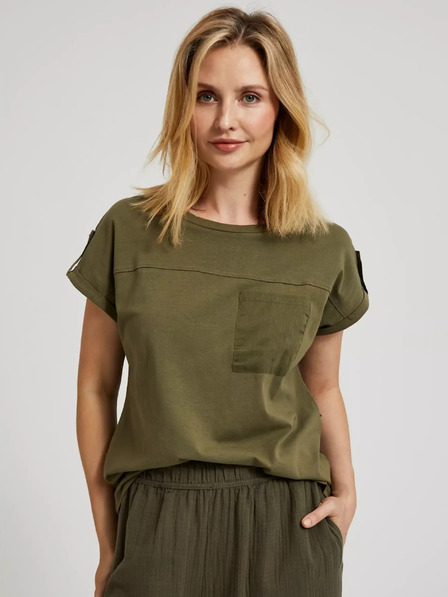 Moodo Grünes T-Shirt mit Tasche und kurzen Ärmeln Moodo