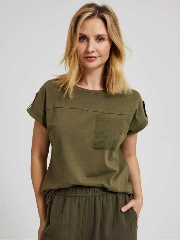 Moodo Grünes T-Shirt mit Tasche und kurzen Ärmeln Moodo