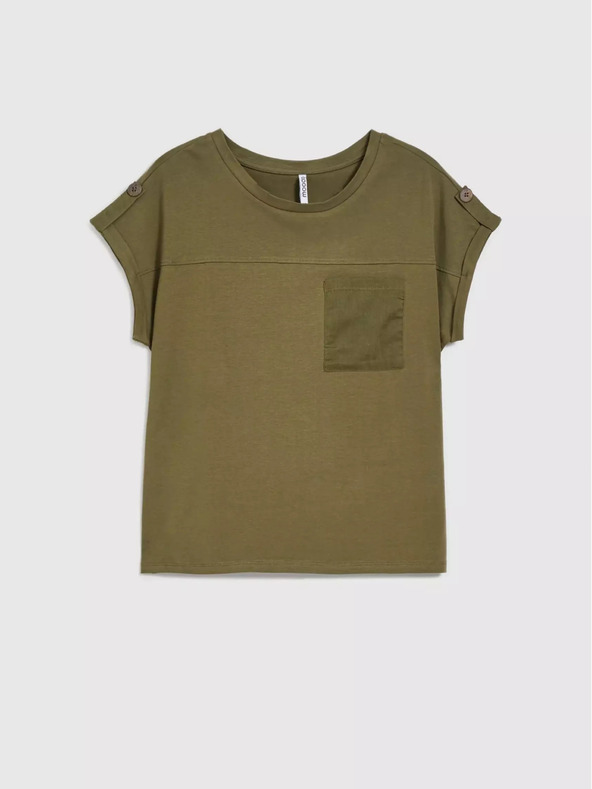 Moodo Grünes T-Shirt mit Tasche und kurzen Ärmeln Moodo