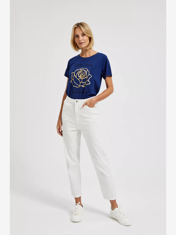 Moodo Moodo Dunkelblau bedrucktes T-Shirt