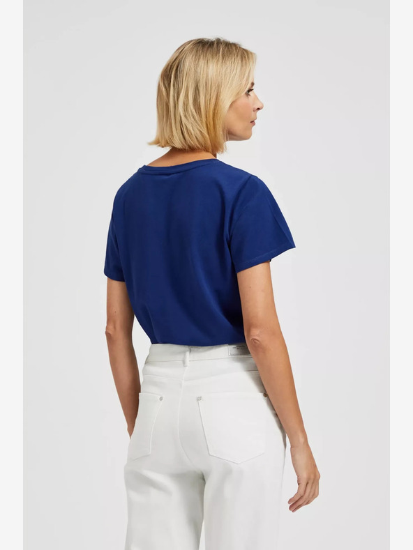 Moodo Moodo Dunkelblau bedrucktes T-Shirt