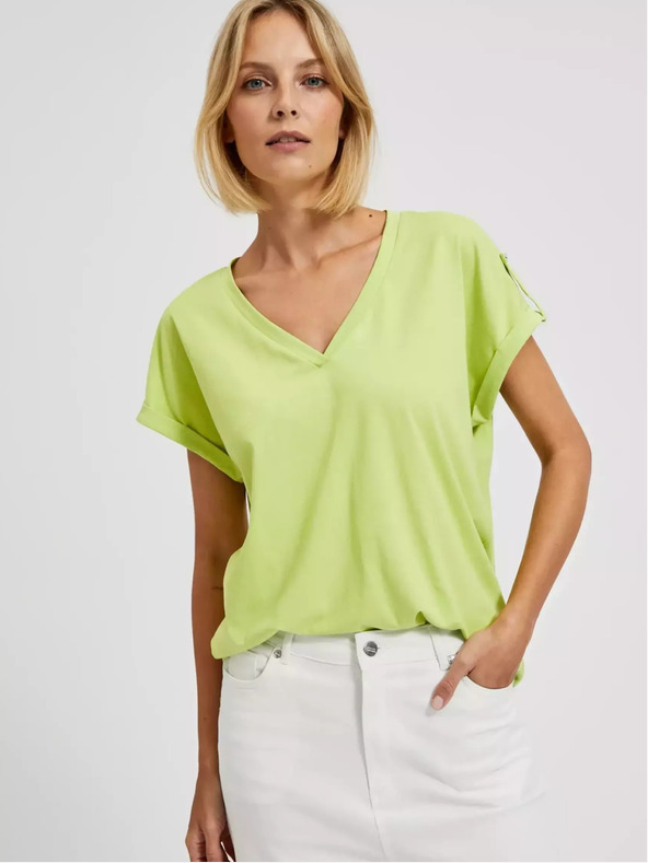 Moodo Hellgrünes V-Ausschnitt-T-Shirt Moodo