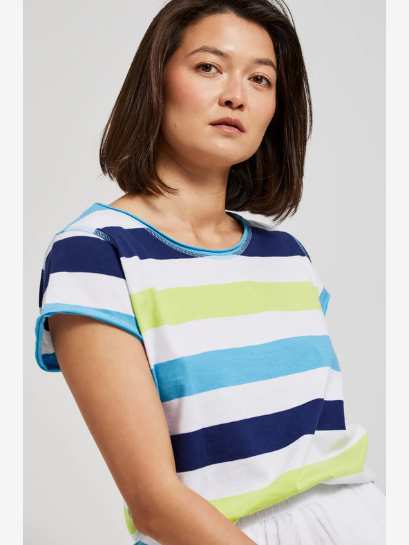 Moodo Weißes und türkisfarbenes T-Shirt Moodo