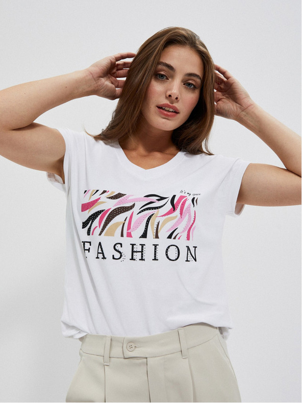 Moodo Weißes bedrucktes Damen-T-Shirt Moodo