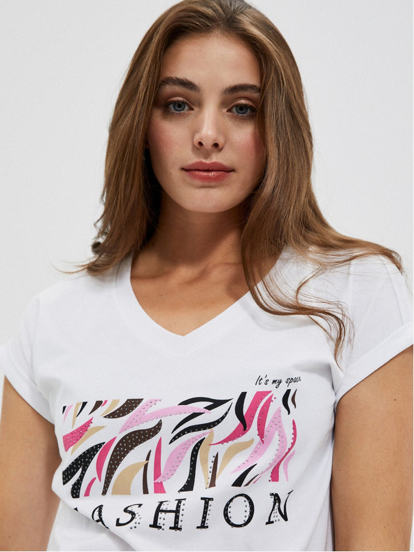 Moodo Weißes bedrucktes Damen-T-Shirt Moodo