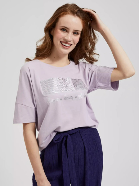 Moodo Hellviolettes Pailletten-T-Shirt Moodo