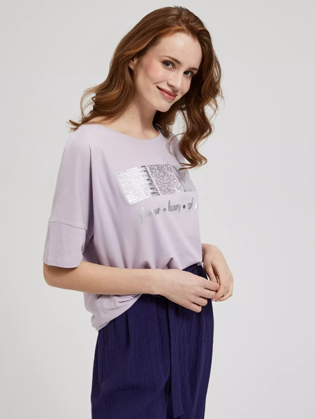 Moodo Hellviolettes Pailletten-T-Shirt Moodo