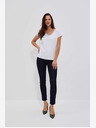 Moodo Weißes Damen-T-Shirt mit V-Ausschnitt und Spitze Moodo