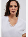 Moodo Weißes Damen-T-Shirt mit V-Ausschnitt und Spitze Moodo
