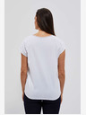 Moodo Weißes Damen-T-Shirt mit V-Ausschnitt und Spitze Moodo