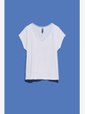 Moodo Weißes Damen-T-Shirt mit V-Ausschnitt und Spitze Moodo