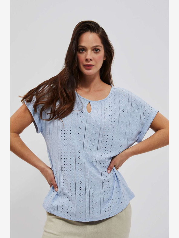 Moodo Hellblaues durchbrochenes Hemd Moodo