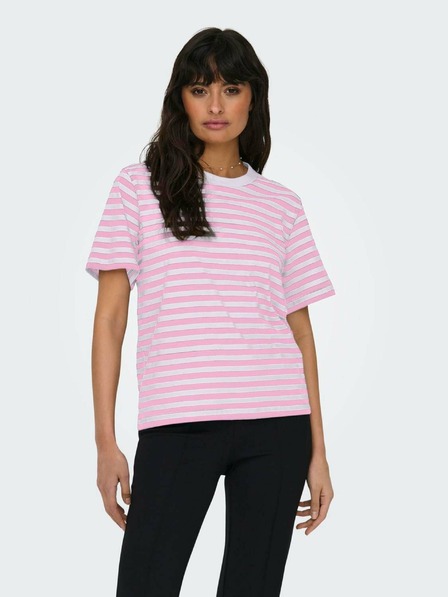 ONLY Weiß und rosa gestreiftes Damen-T-Shirt ONLY