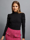 Moodo Schwarze Damen-Rippenbluse mit Puffärmeln und Rollkragen Moodo