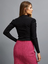 Moodo Schwarze Damen-Rippenbluse mit Puffärmeln und Rollkragen Moodo