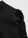 Moodo Schwarze Damen-Rippenbluse mit Puffärmeln und Rollkragen Moodo