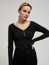 Moodo Schwarzes geripptes Damen-Button-Down-Shirt Moodo