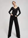Moodo Schwarzes geripptes Damen-Button-Down-Shirt Moodo
