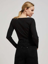 Moodo Schwarzes geripptes Damen-Button-Down-Shirt Moodo
