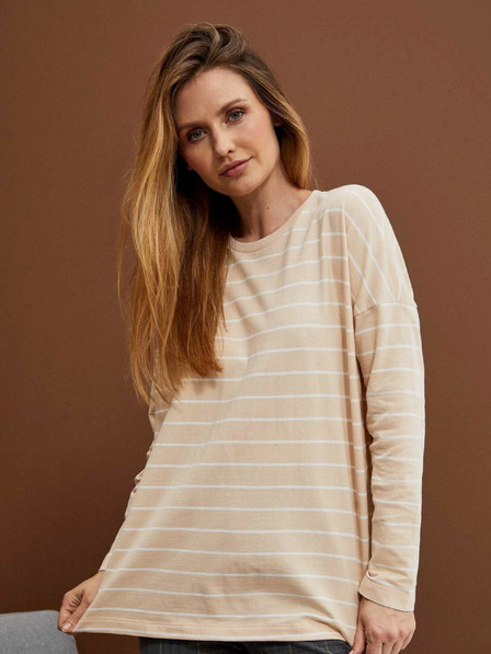 Moodo Weiß-beige gestreiftes Damen-Shirt Moodo