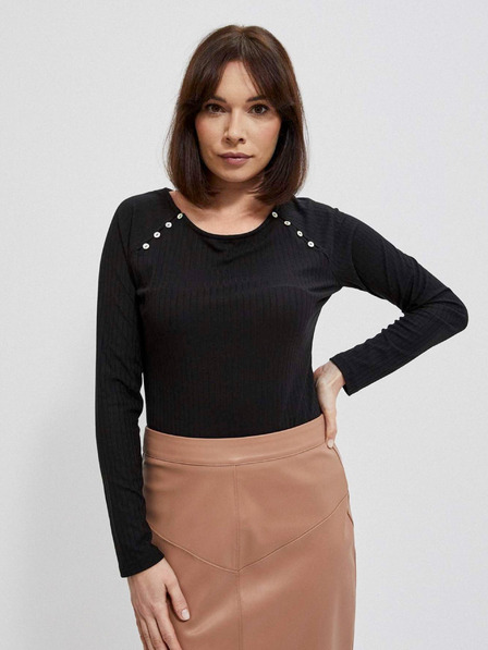 Moodo Schwarzes Damen-T-Shirt mit langen Ärmeln Moodo