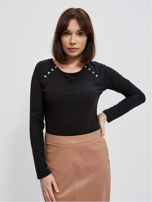Moodo Schwarzes Damen-T-Shirt mit langen Ärmeln Moodo