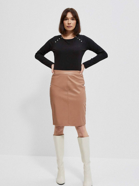 Moodo Schwarzes Damen-T-Shirt mit langen Ärmeln Moodo