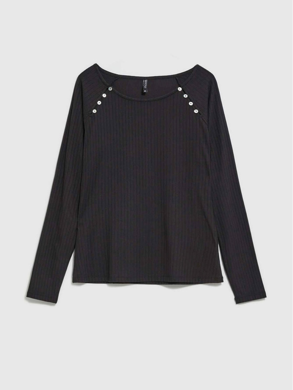 Moodo Schwarzes Damen-T-Shirt mit langen Ärmeln Moodo