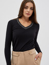 Moodo Schwarzes Damen-T-Shirt mit dekorativem Ausschnitt Moodo