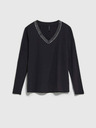 Moodo Schwarzes Damen-T-Shirt mit dekorativem Ausschnitt Moodo