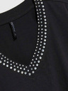 Moodo Schwarzes Damen-T-Shirt mit dekorativem Ausschnitt Moodo