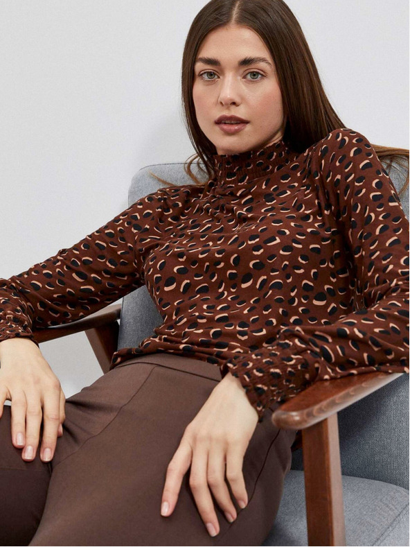 Moodo Braunes gemustertes Damen-Shirt Moodo