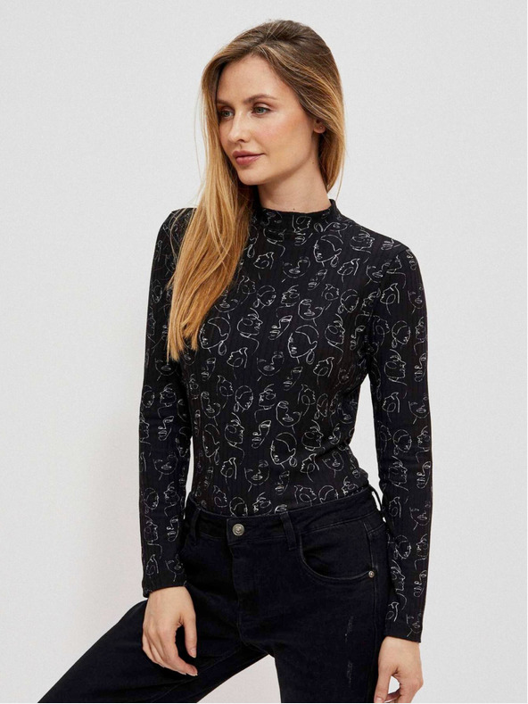 Moodo Schwarzes gemustertes Damen-T-Shirt Moodo