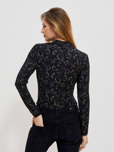 Moodo Schwarzes gemustertes Damen-T-Shirt Moodo